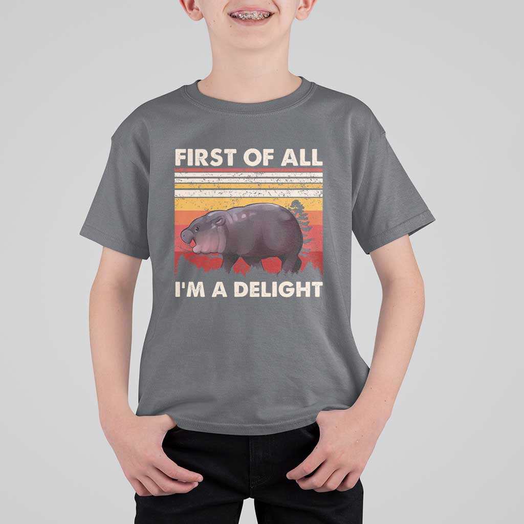 Moo Deng T Shirt For Kid First Of All I'm A Delight Sarcastic Angry Pygmy Hippo