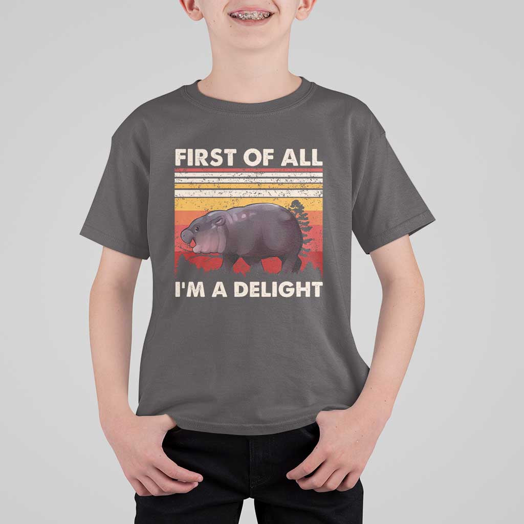 Moo Deng T Shirt For Kid First Of All I'm A Delight Sarcastic Angry Pygmy Hippo