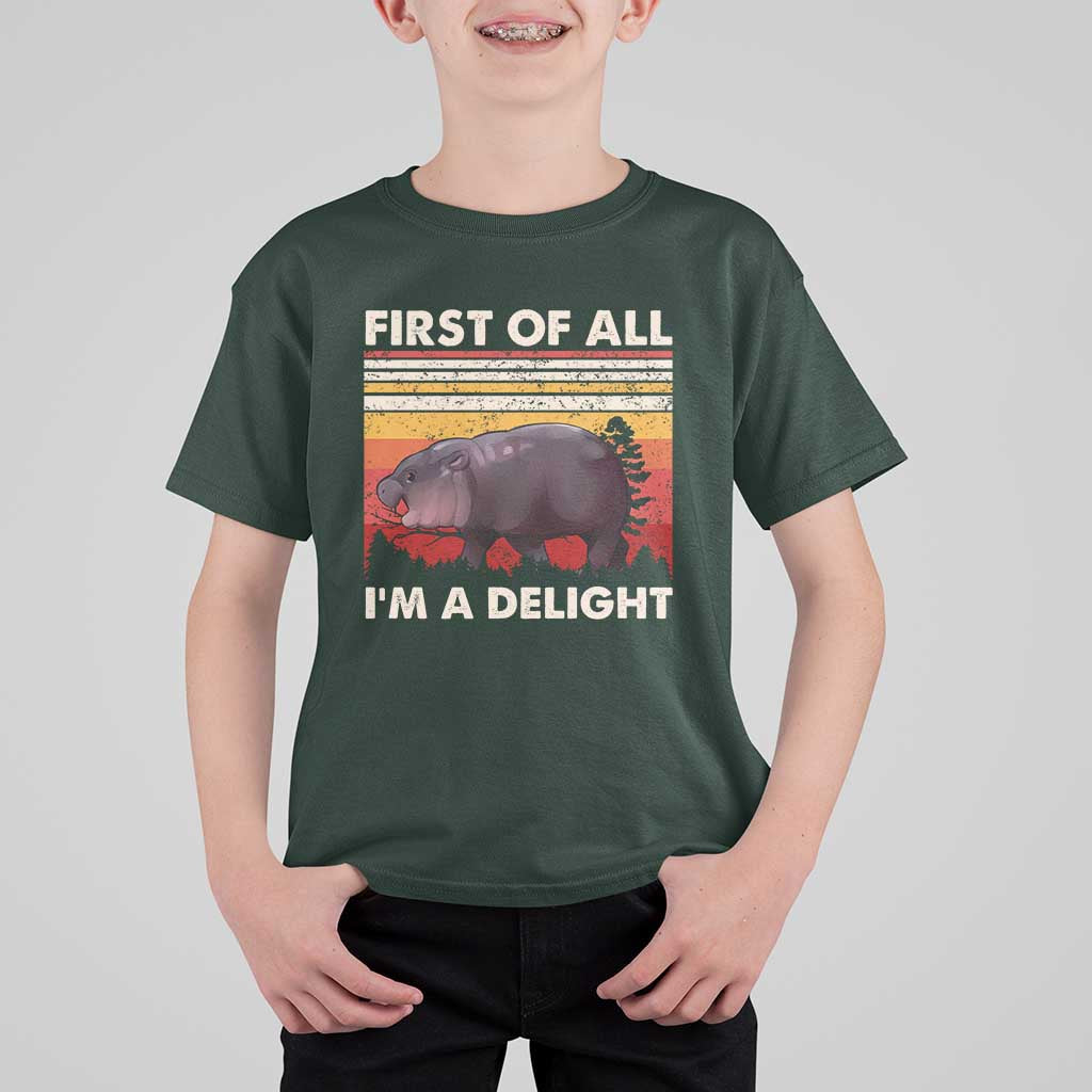 Moo Deng T Shirt For Kid First Of All I'm A Delight Sarcastic Angry Pygmy Hippo