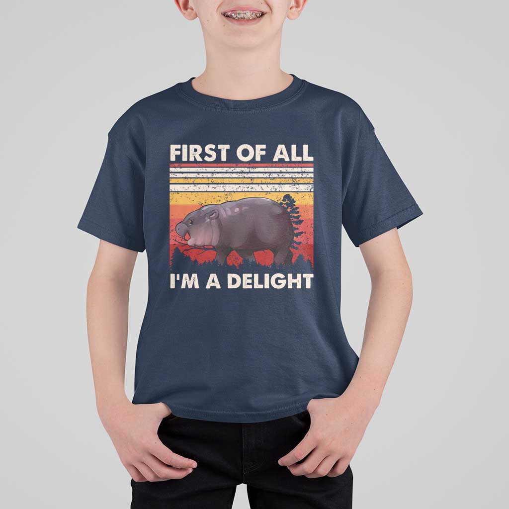 Moo Deng T Shirt For Kid First Of All I'm A Delight Sarcastic Angry Pygmy Hippo