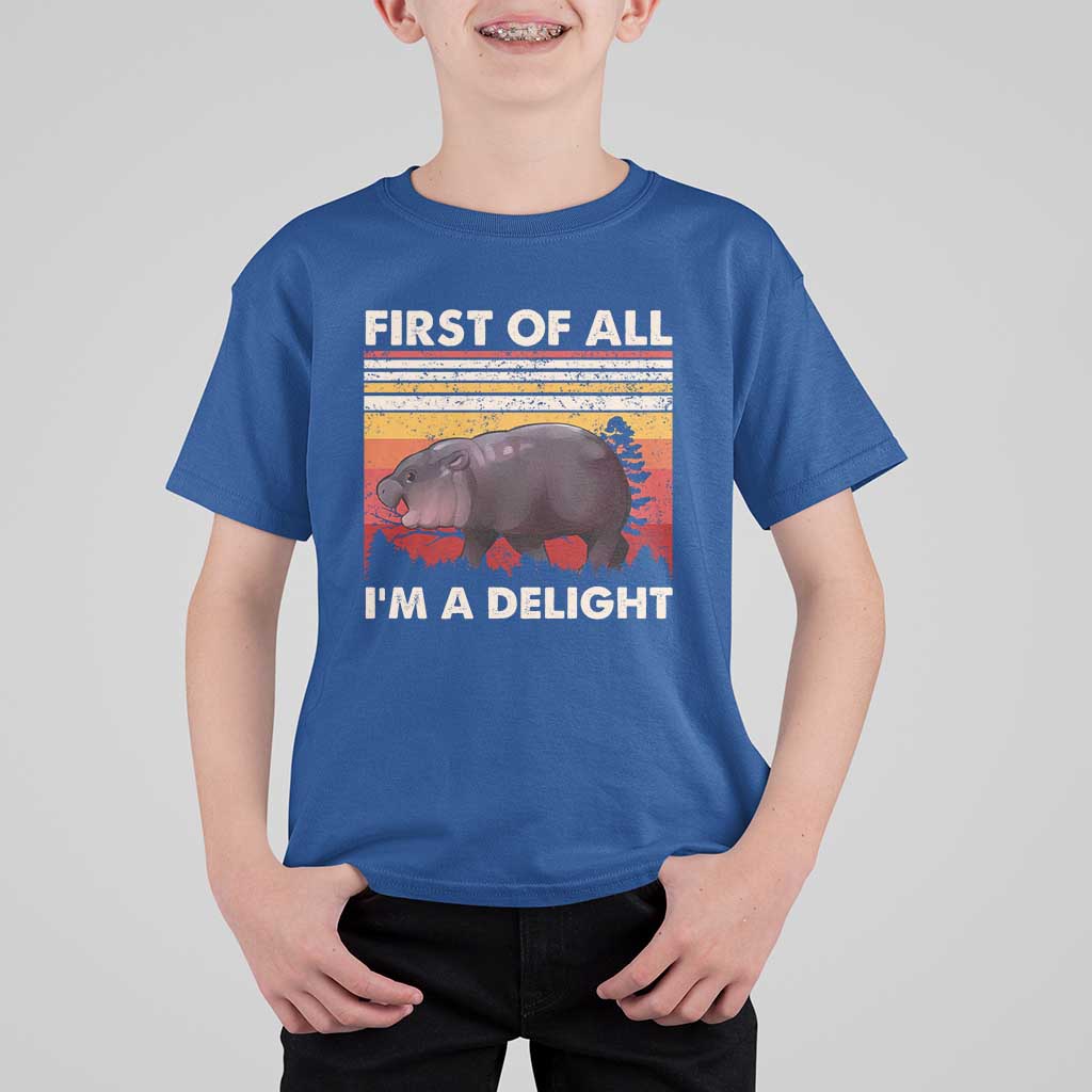 Moo Deng T Shirt For Kid First Of All I'm A Delight Sarcastic Angry Pygmy Hippo