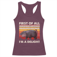 Moo Deng Racerback Tank Top First Of All I'm A Delight Sarcastic Angry Pygmy Hippo