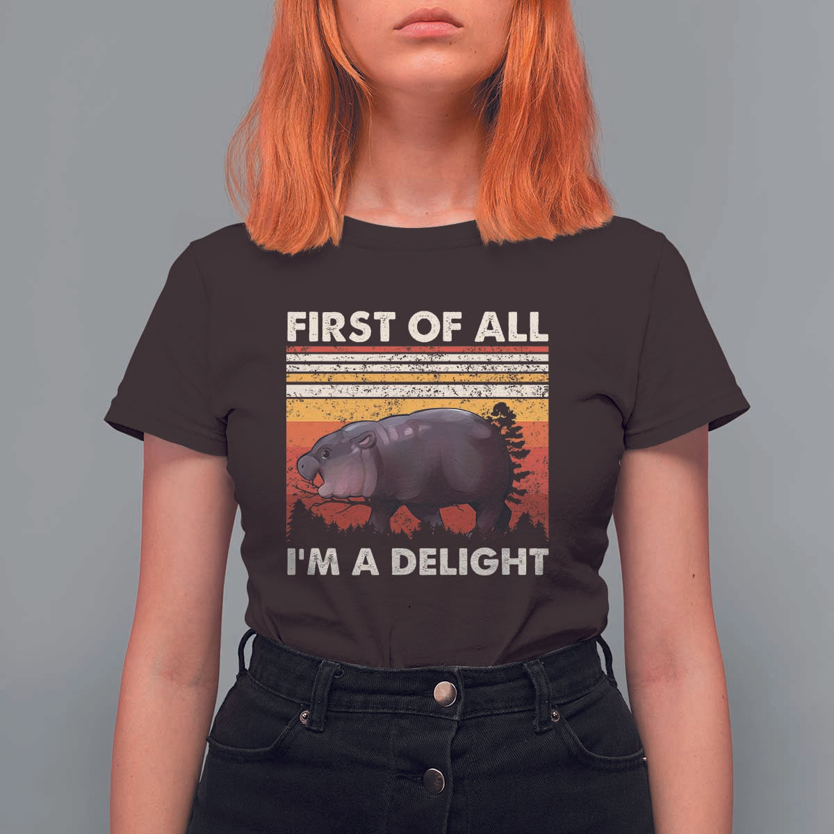 Moo Deng T Shirt For Women First Of All I'm A Delight Sarcastic Angry Pygmy Hippo