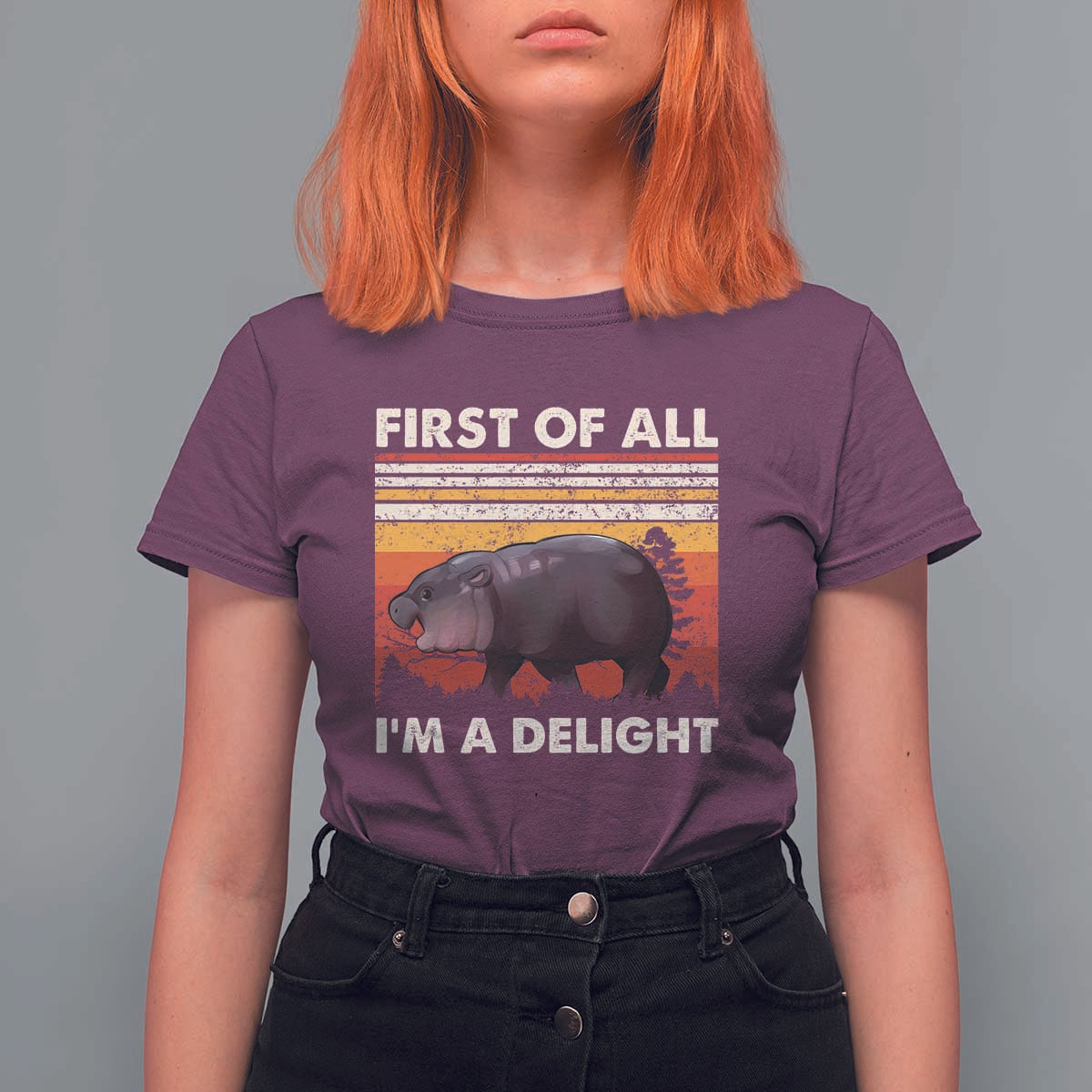 Moo Deng T Shirt For Women First Of All I'm A Delight Sarcastic Angry Pygmy Hippo