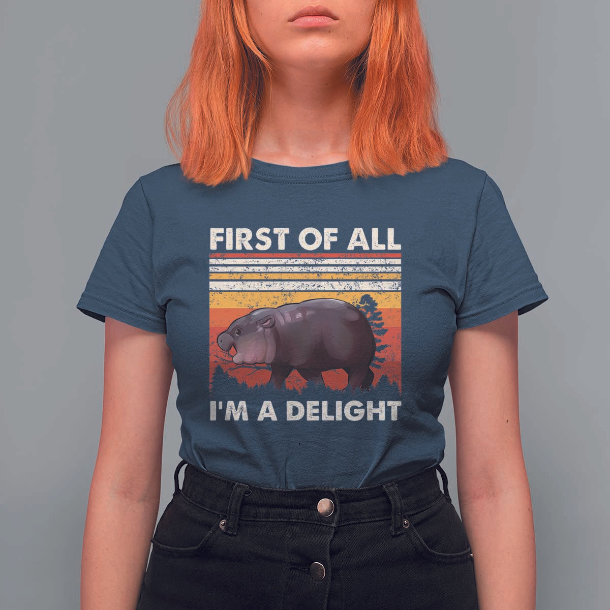 Moo Deng T Shirt For Women First Of All I'm A Delight Sarcastic Angry Pygmy Hippo