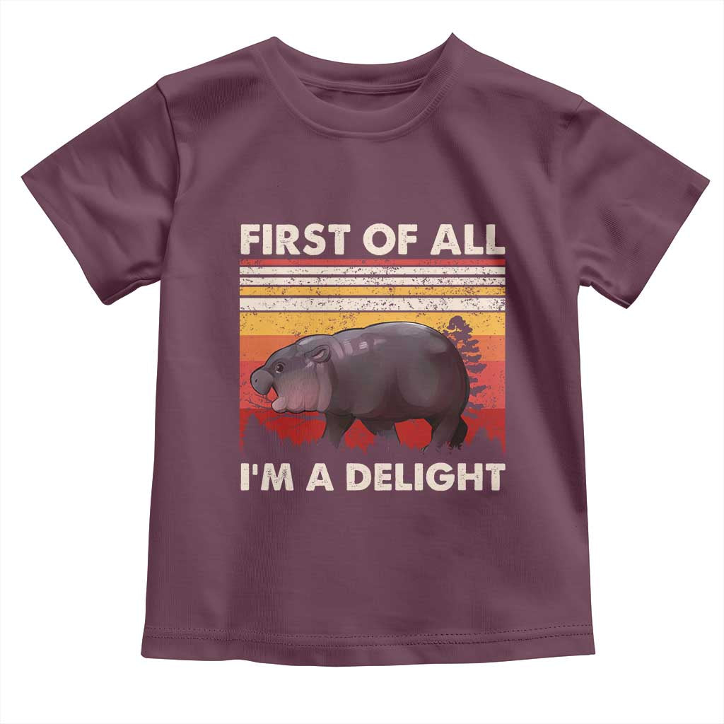 Moo Deng Toddler T Shirt First Of All I'm A Delight Sarcastic Angry Pygmy Hippo