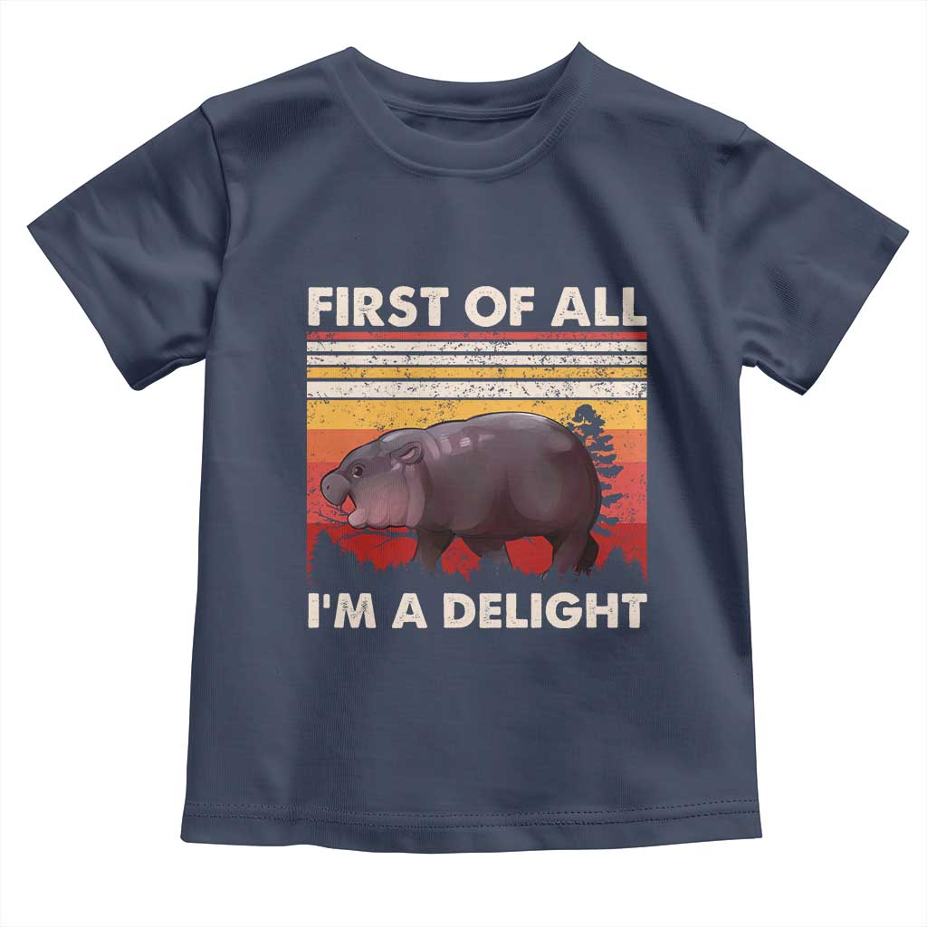 Moo Deng Toddler T Shirt First Of All I'm A Delight Sarcastic Angry Pygmy Hippo