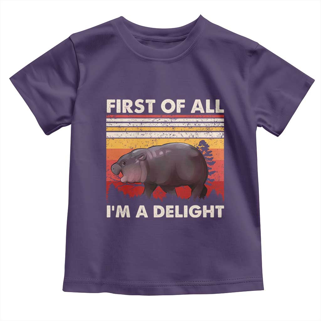 Moo Deng Toddler T Shirt First Of All I'm A Delight Sarcastic Angry Pygmy Hippo