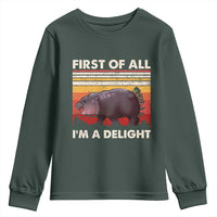 Moo Deng Youth Sweatshirt First Of All I'm A Delight Sarcastic Angry Pygmy Hippo