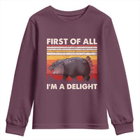 Moo Deng Youth Sweatshirt First Of All I'm A Delight Sarcastic Angry Pygmy Hippo