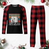 Cat Meme Plaid Pajama Set First Of All I'm A Delight Sarcastic Angry Cat - Wonder Print Shop