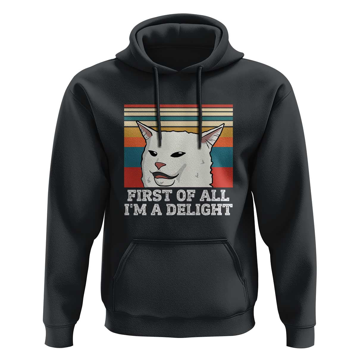 Cat Meme Hoodie First Of All I'm A Delight Sarcastic Angry Cat