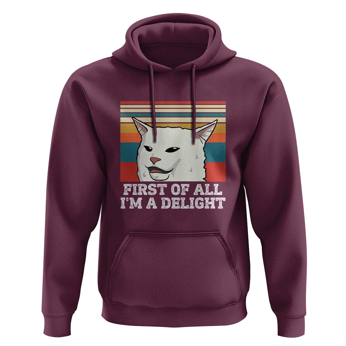 Cat Meme Hoodie First Of All I'm A Delight Sarcastic Angry Cat