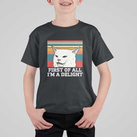 Cat Meme T Shirt For Kid First Of All I'm A Delight Sarcastic Angry Cat