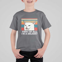 Cat Meme T Shirt For Kid First Of All I'm A Delight Sarcastic Angry Cat