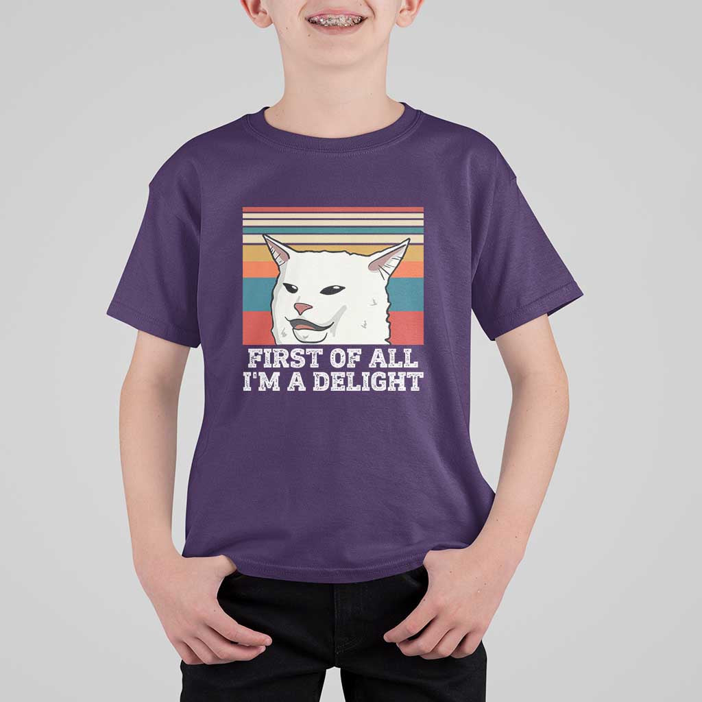 Cat Meme T Shirt For Kid First Of All I'm A Delight Sarcastic Angry Cat
