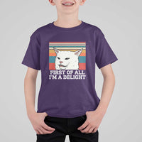 Cat Meme T Shirt For Kid First Of All I'm A Delight Sarcastic Angry Cat