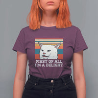 Cat Meme T Shirt For Women First Of All I'm A Delight Sarcastic Angry Cat