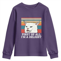 Cat Meme Youth Sweatshirt First Of All I'm A Delight Sarcastic Angry Cat