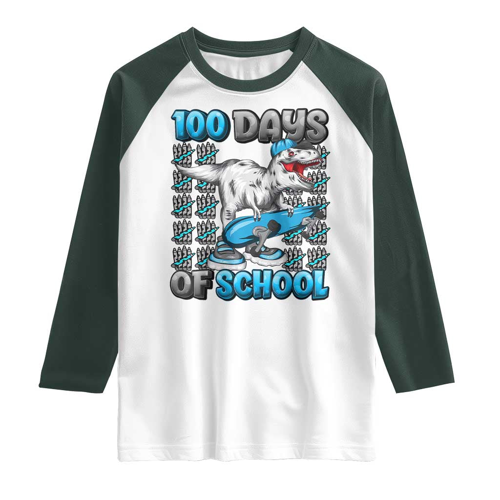 100 Days of School 100th Day Dinosaur Raglan Shirt