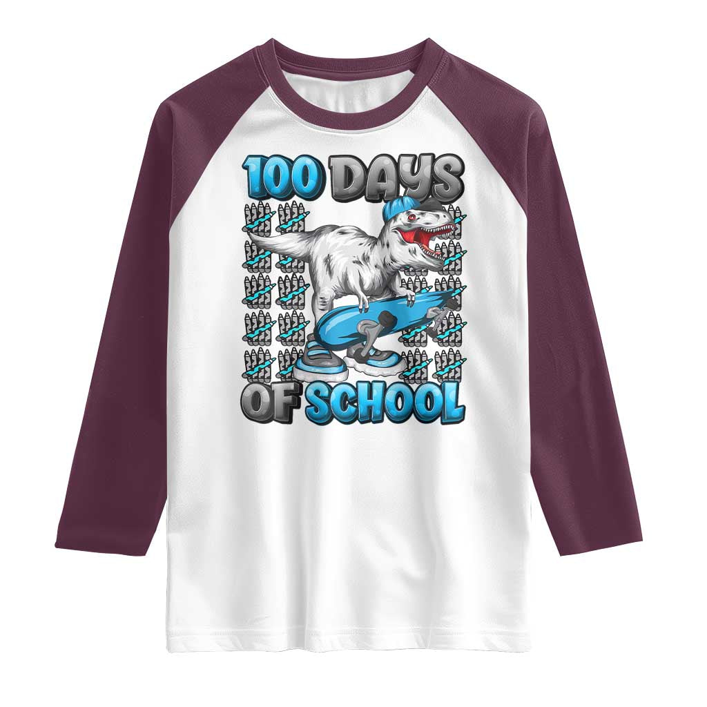 100 Days of School 100th Day Dinosaur Raglan Shirt