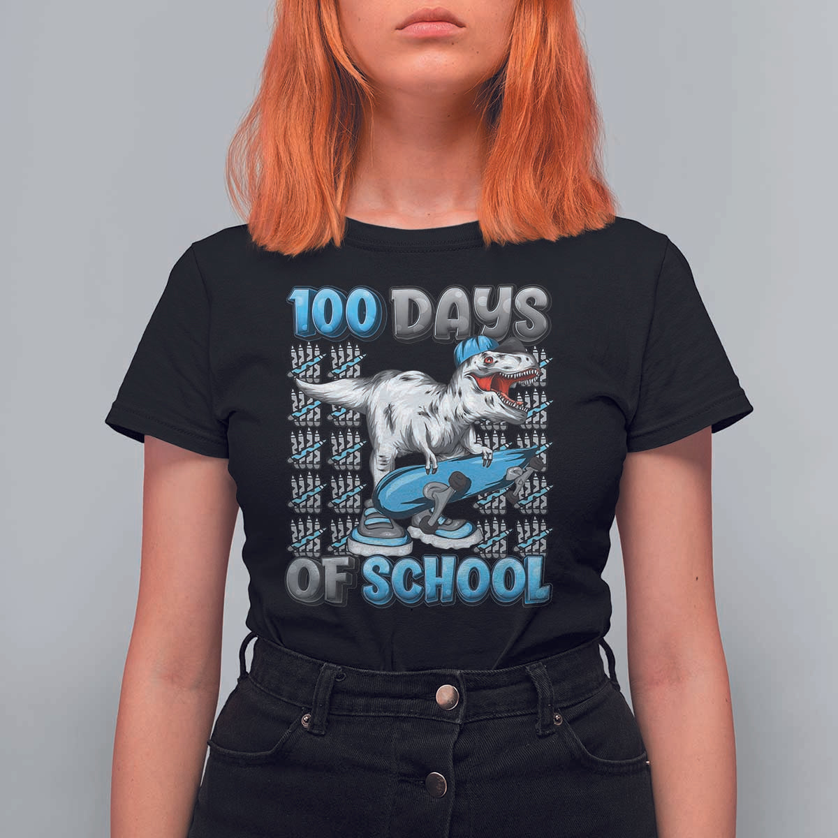 100 Days of School 100th Day Dinosaur T Shirt For Women - Wonder Print Shop