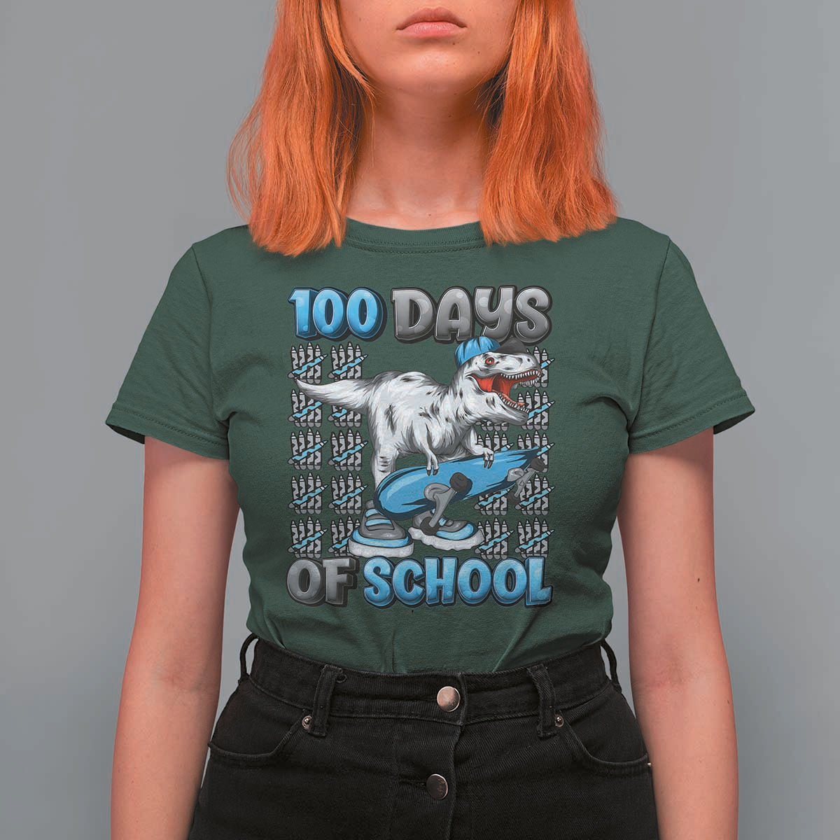 100 Days of School 100th Day Dinosaur T Shirt For Women - Wonder Print Shop