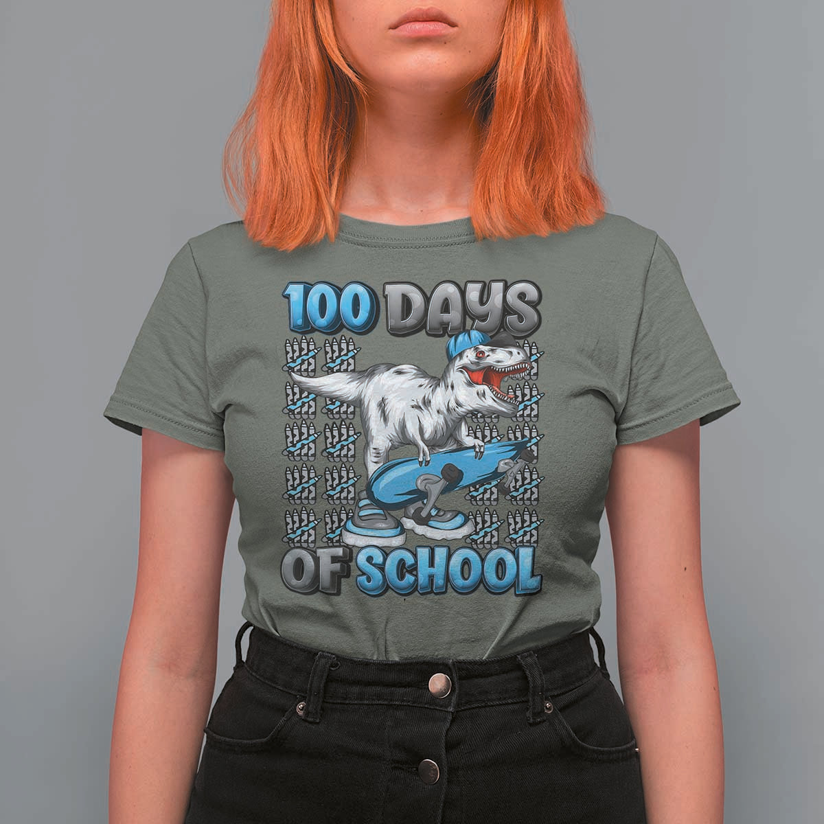100 Days of School 100th Day Dinosaur T Shirt For Women - Wonder Print Shop