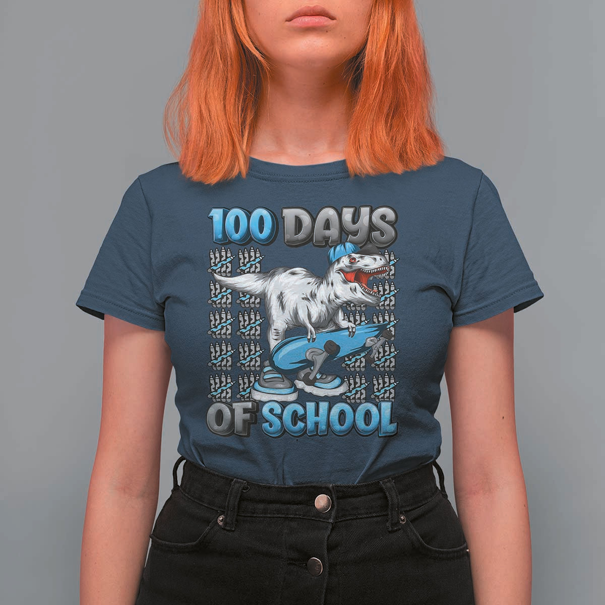 100 Days of School 100th Day Dinosaur T Shirt For Women - Wonder Print Shop