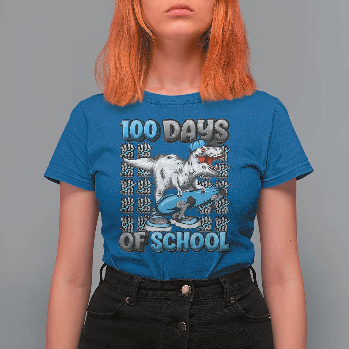 100 Days of School 100th Day Dinosaur T Shirt For Women - Wonder Print Shop