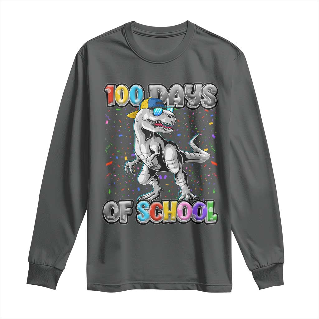 100 Days Of School Long Sleeve Shirt Funny Cool Dinosaur Trex 100 Days Smarter