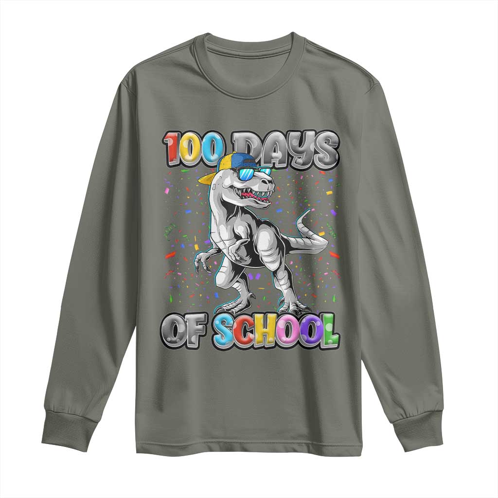 100 Days Of School Long Sleeve Shirt Funny Cool Dinosaur Trex 100 Days Smarter