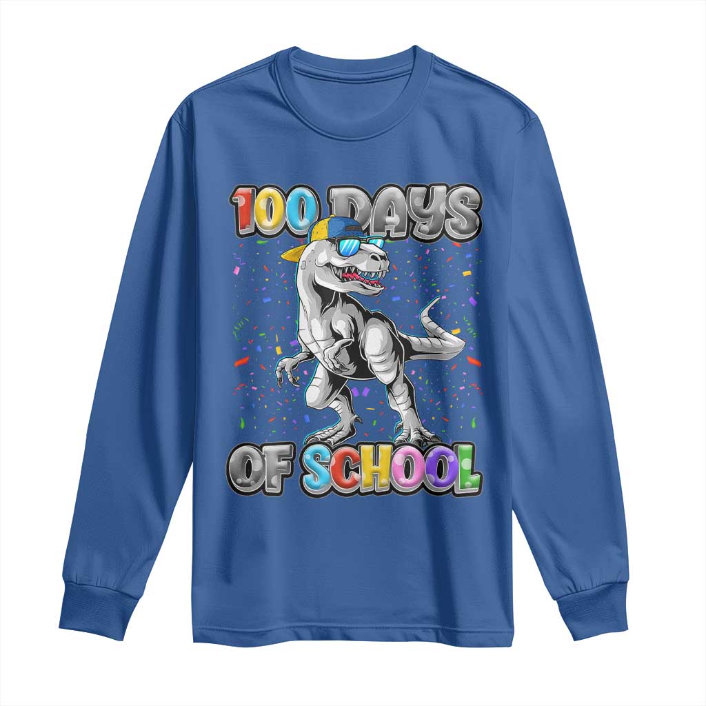100 Days Of School Long Sleeve Shirt Funny Cool Dinosaur Trex 100 Days Smarter