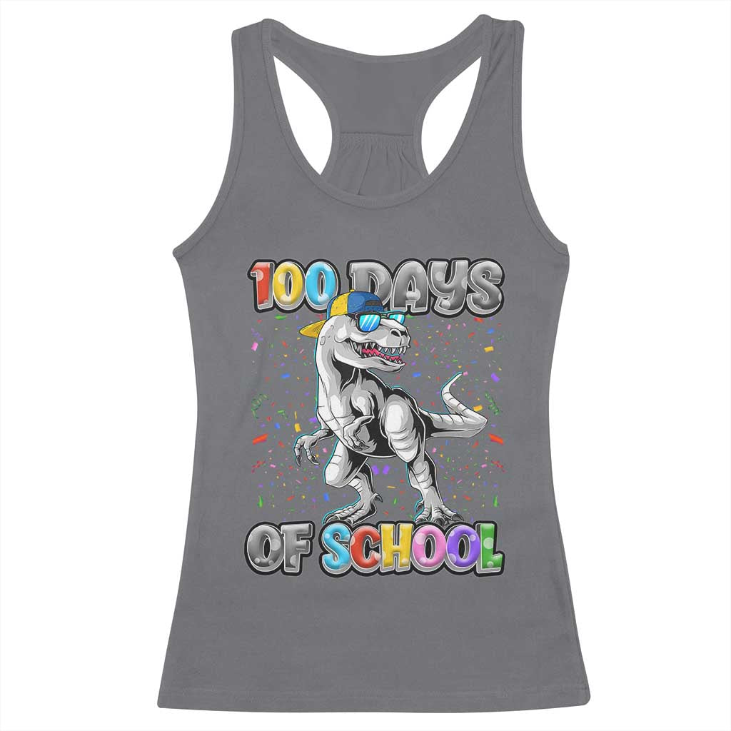 100 Days Of School Racerback Tank Top Funny Cool Dinosaur Trex 100 Days Smarter