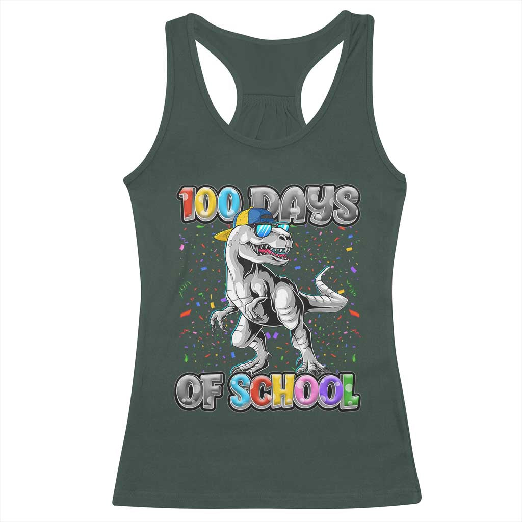 100 Days Of School Racerback Tank Top Funny Cool Dinosaur Trex 100 Days Smarter