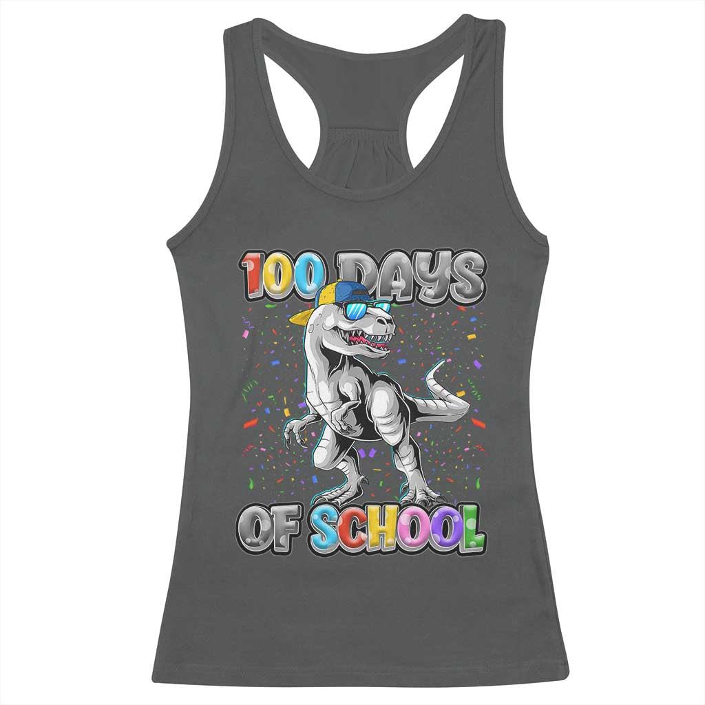 100 Days Of School Racerback Tank Top Funny Cool Dinosaur Trex 100 Days Smarter