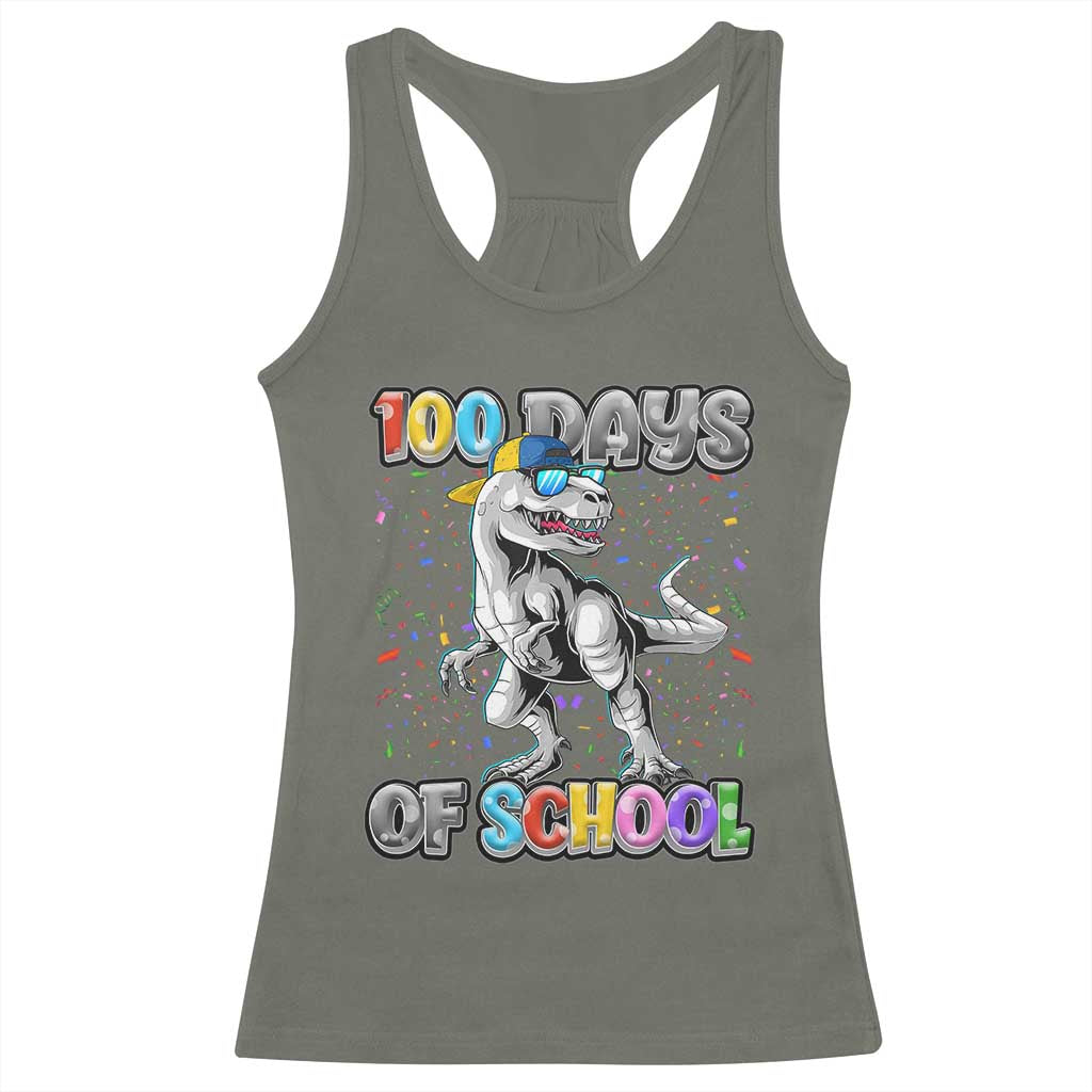 100 Days Of School Racerback Tank Top Funny Cool Dinosaur Trex 100 Days Smarter