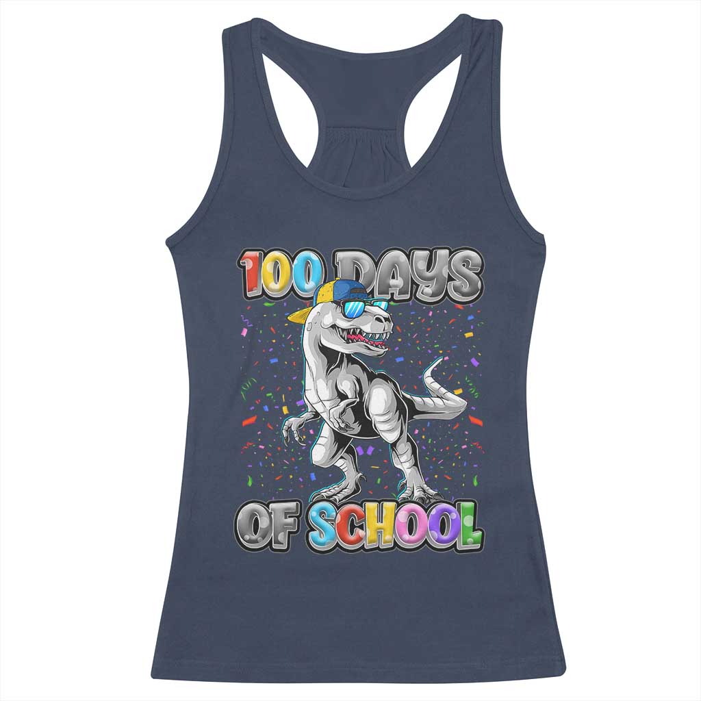 100 Days Of School Racerback Tank Top Funny Cool Dinosaur Trex 100 Days Smarter