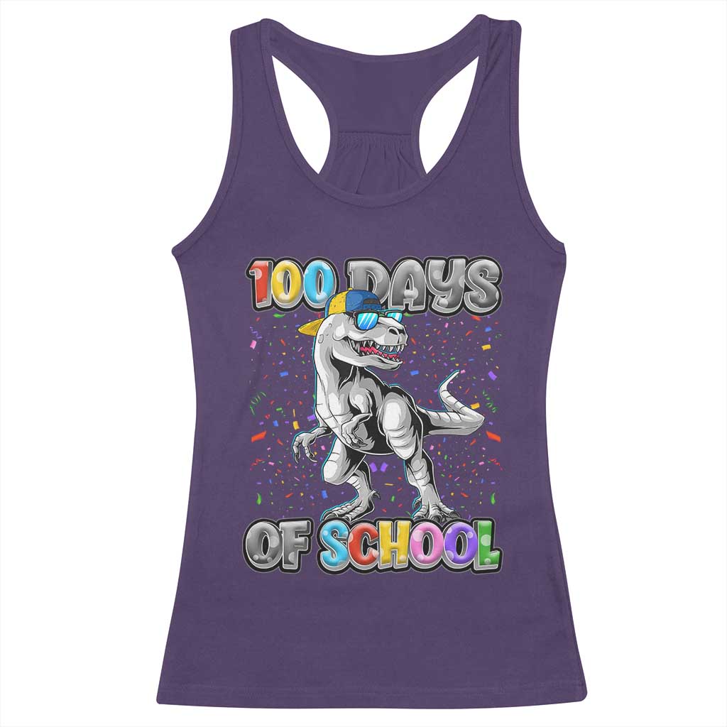 100 Days Of School Racerback Tank Top Funny Cool Dinosaur Trex 100 Days Smarter