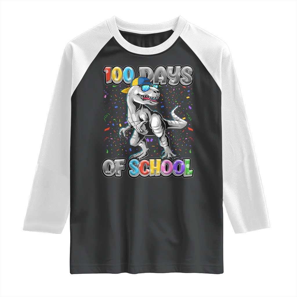 100 Days Of School Raglan Shirt Funny Cool Dinosaur Trex 100 Days Smarter