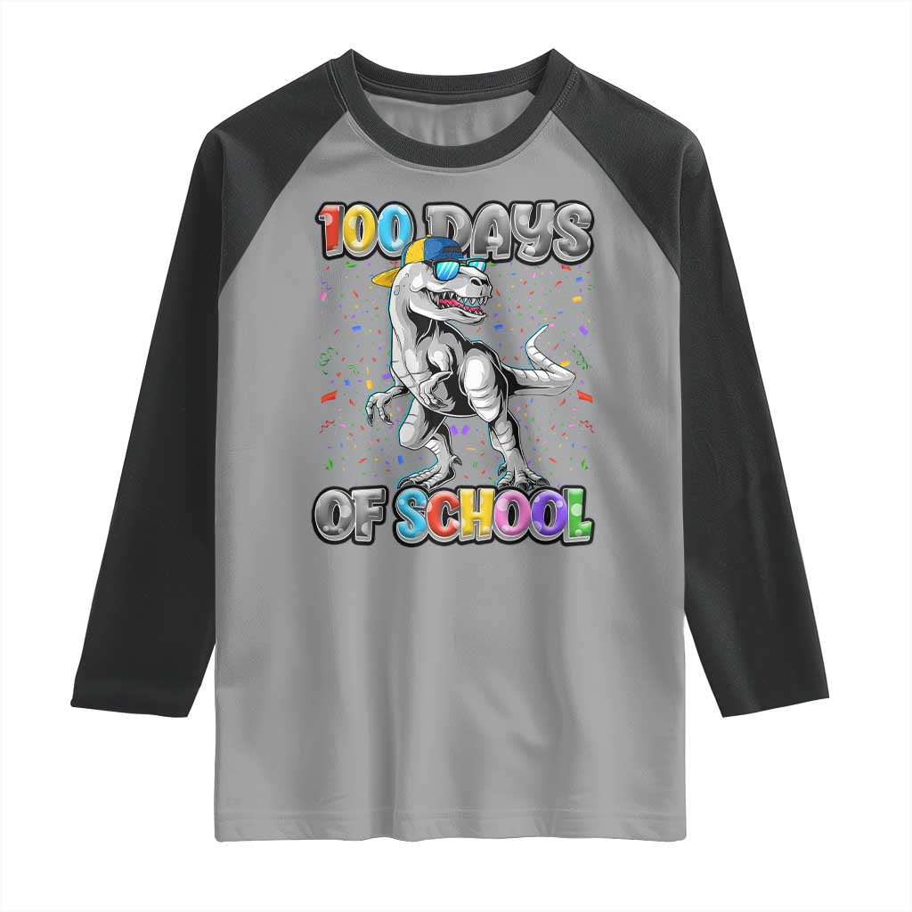 100 Days Of School Raglan Shirt Funny Cool Dinosaur Trex 100 Days Smarter
