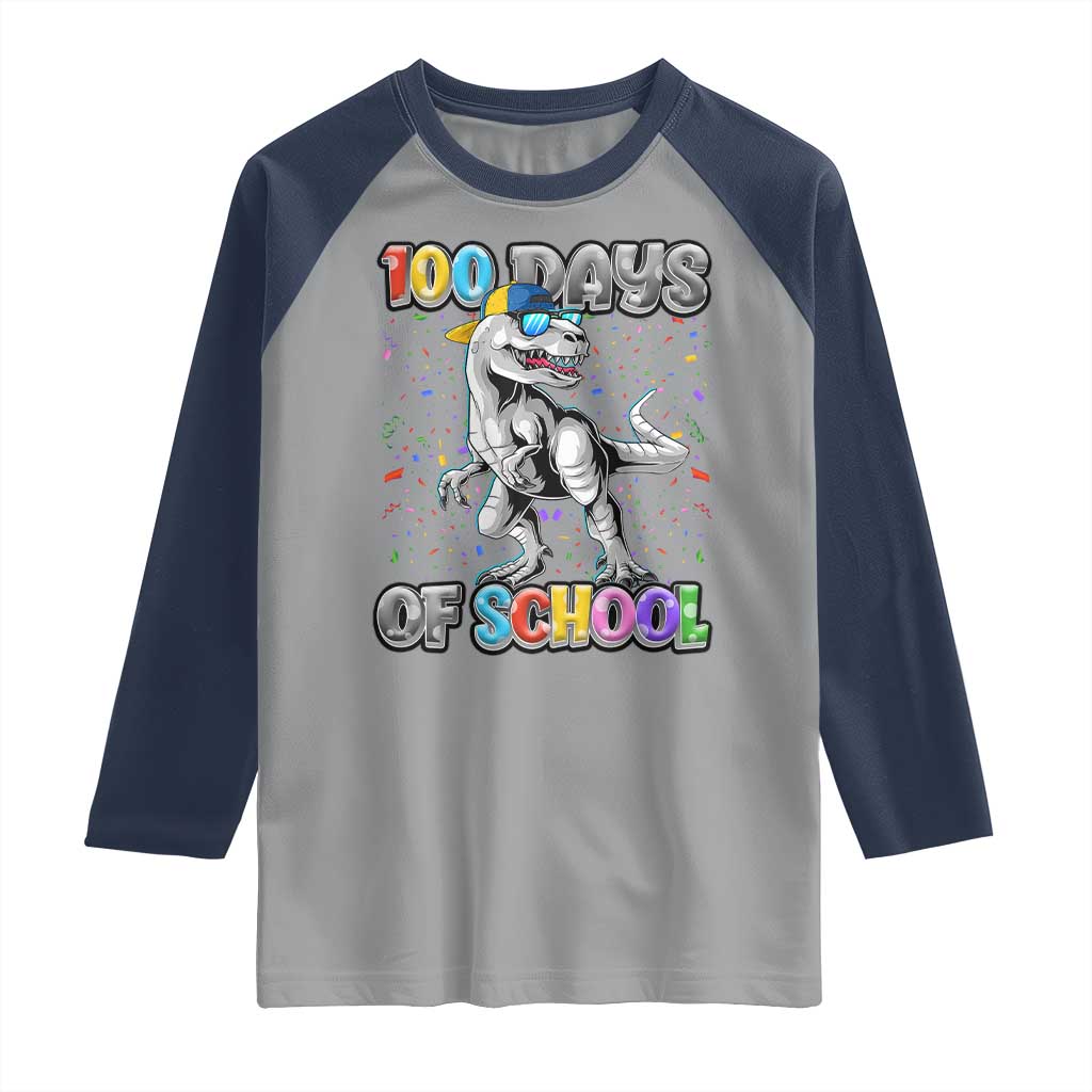 100 Days Of School Raglan Shirt Funny Cool Dinosaur Trex 100 Days Smarter