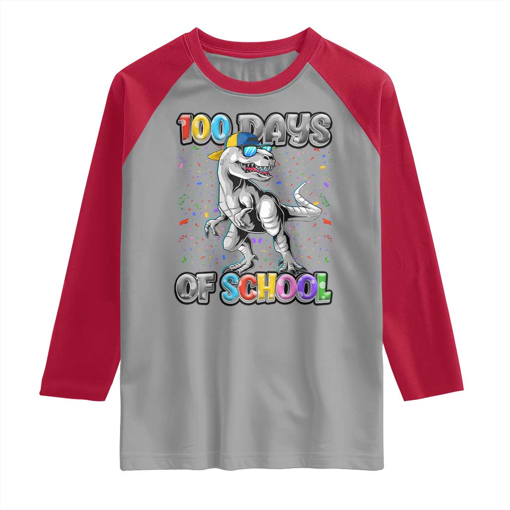 100 Days Of School Raglan Shirt Funny Cool Dinosaur Trex 100 Days Smarter