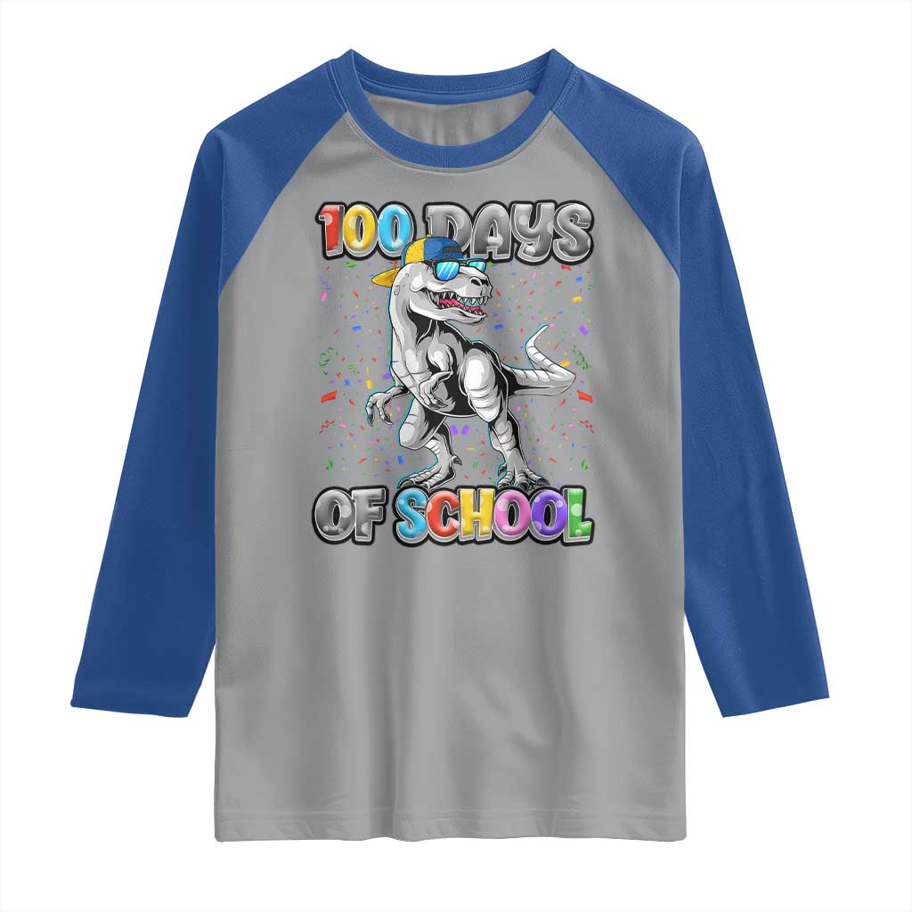 100 Days Of School Raglan Shirt Funny Cool Dinosaur Trex 100 Days Smarter