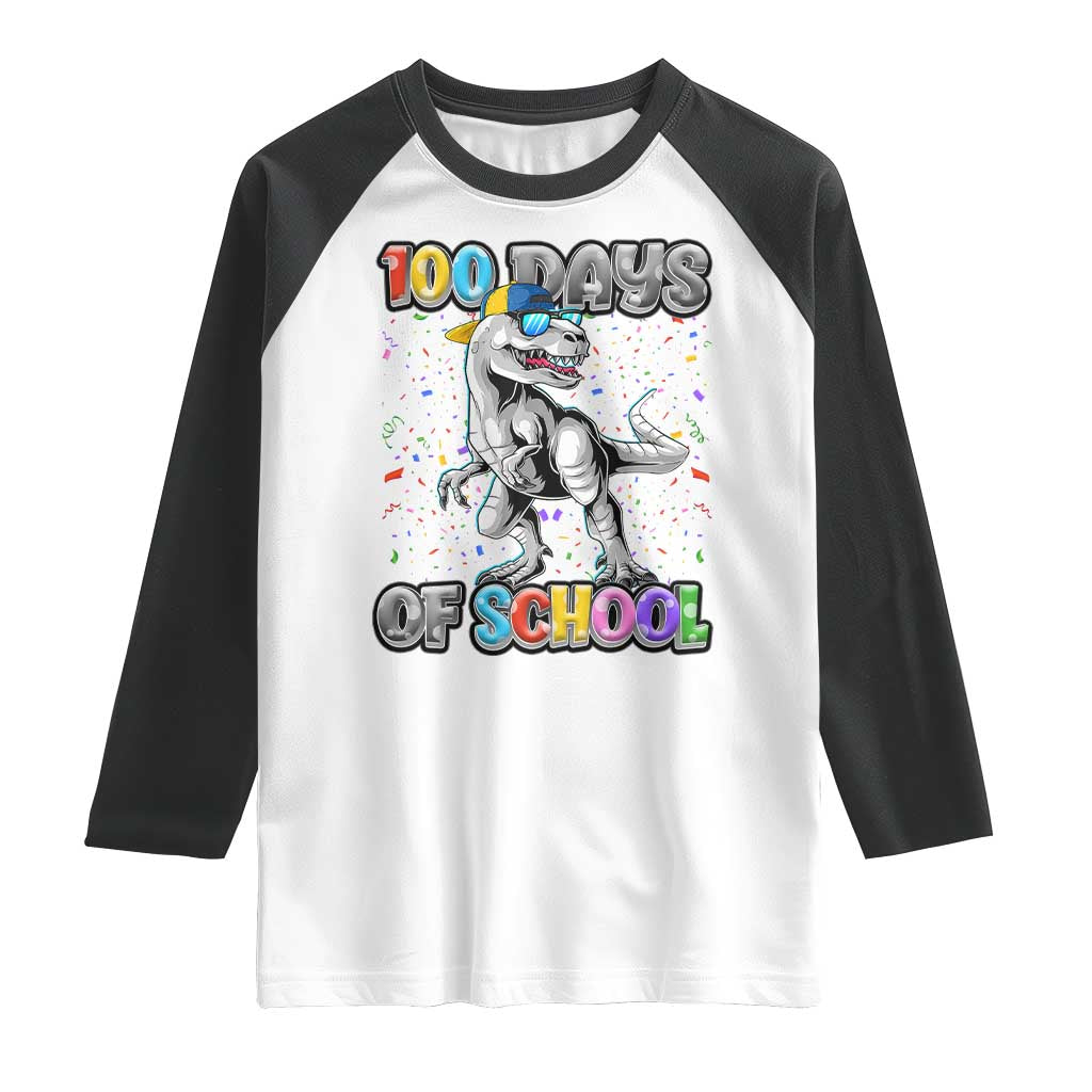 100 Days Of School Raglan Shirt Funny Cool Dinosaur Trex 100 Days Smarter