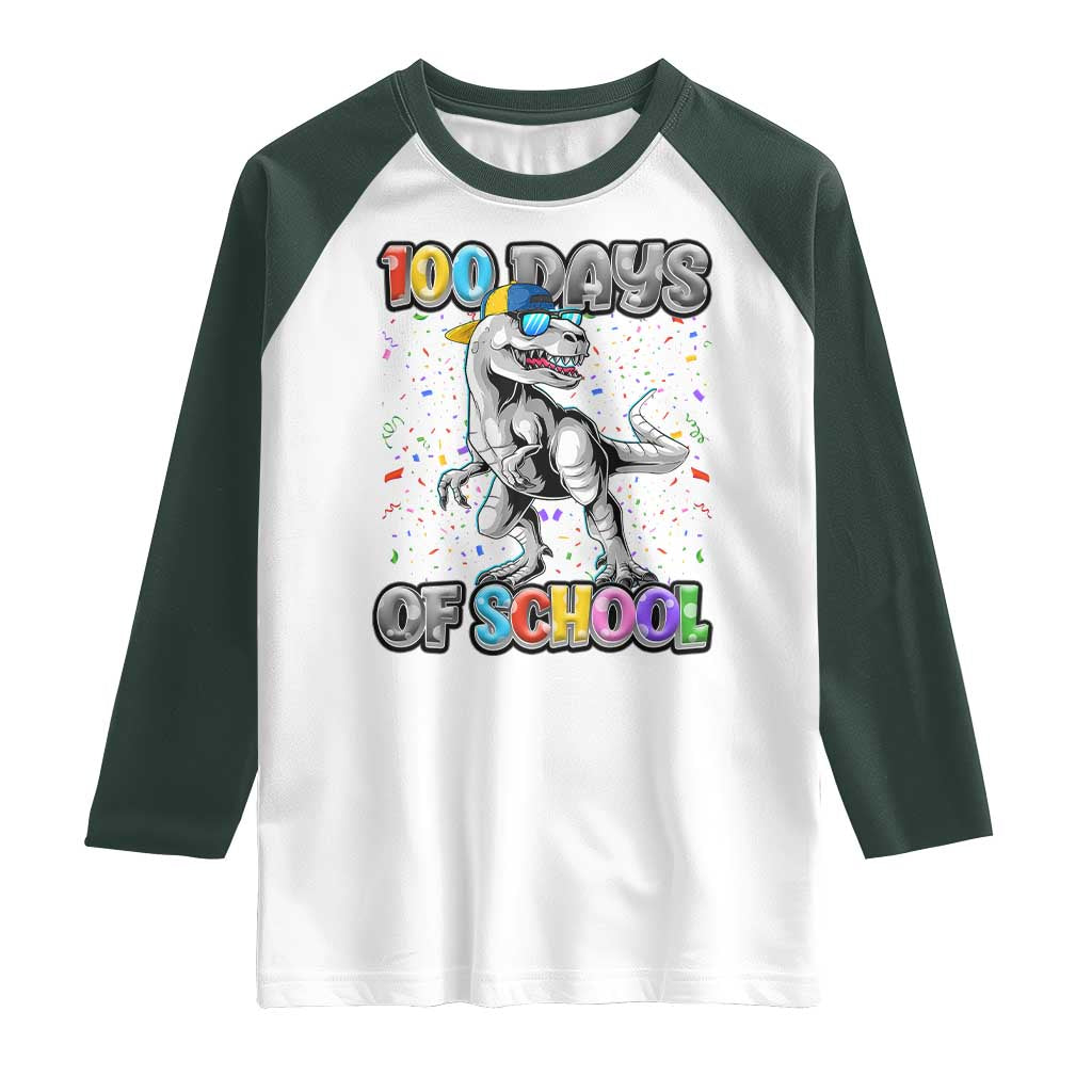 100 Days Of School Raglan Shirt Funny Cool Dinosaur Trex 100 Days Smarter