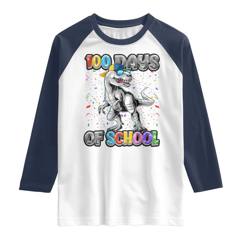 100 Days Of School Raglan Shirt Funny Cool Dinosaur Trex 100 Days Smarter