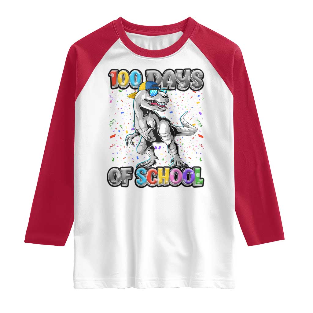 100 Days Of School Raglan Shirt Funny Cool Dinosaur Trex 100 Days Smarter