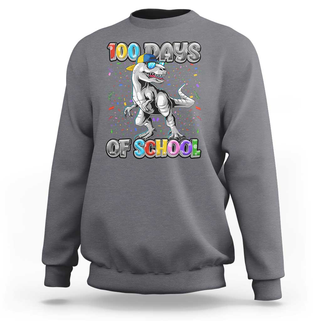 100 Days Of School Sweatshirt Funny Cool Dinosaur Trex 100 Days Smarter - Wonder Print Shop