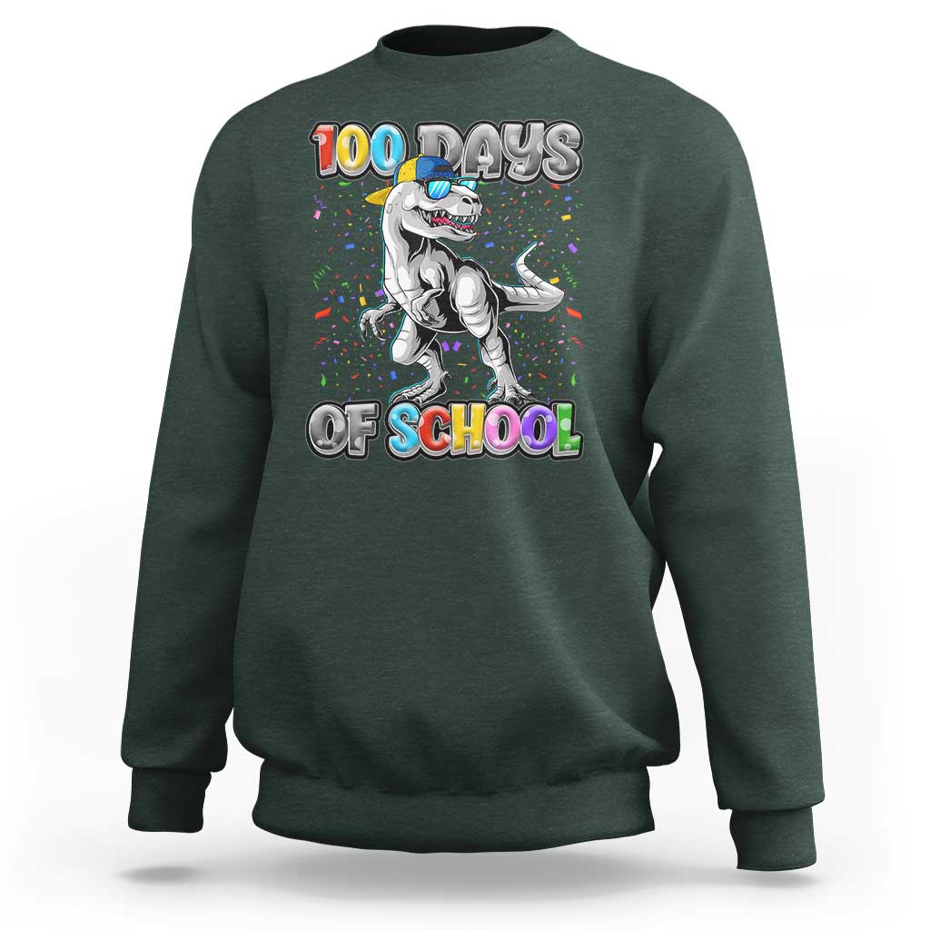 100 Days Of School Sweatshirt Funny Cool Dinosaur Trex 100 Days Smarter - Wonder Print Shop